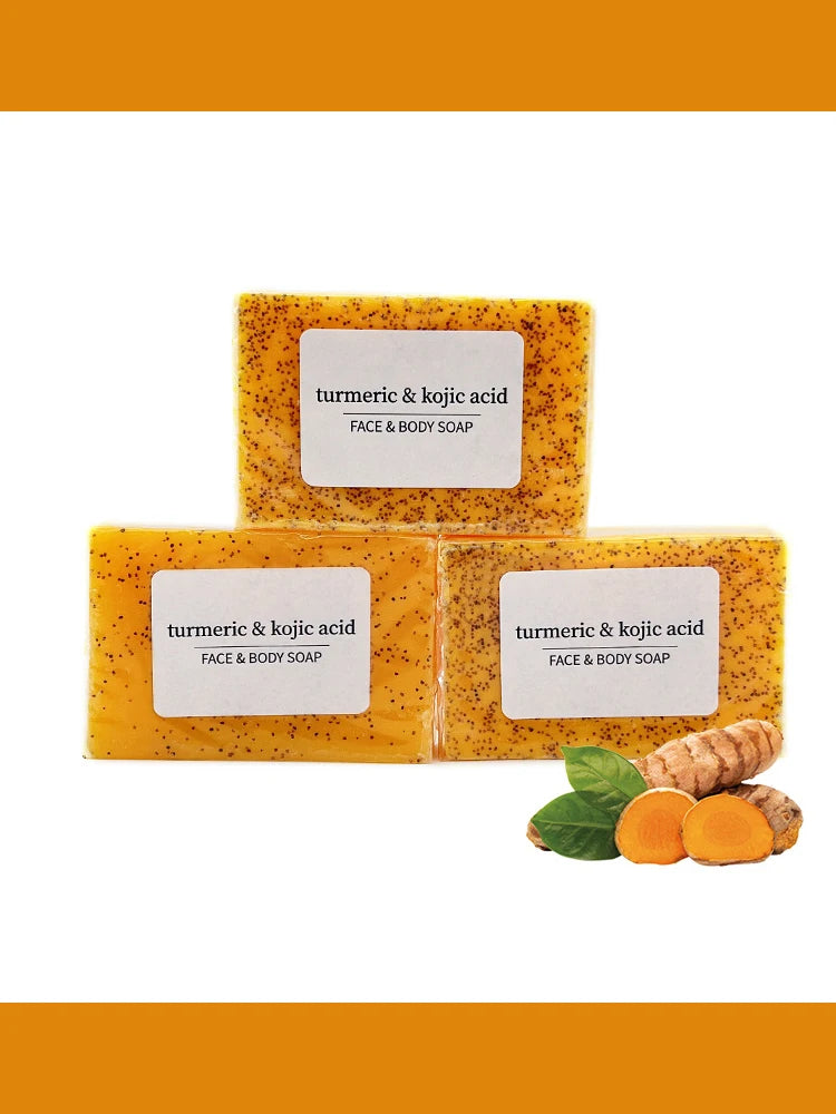 RDQCTQ 1pcs Turmeric Natural Bar Soap for Men, Lemon Kojic Acid Soap, Shower and Facial Soap -No Harsh Chemicals 100g