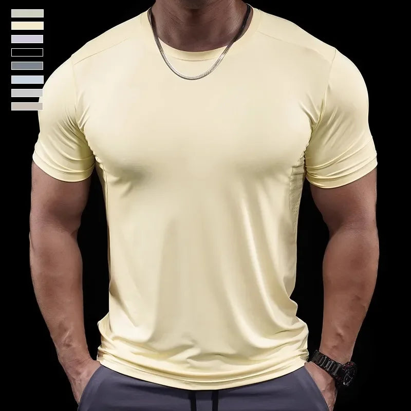 Summer New Basketball Men's Running Training Sports Gym Fitness High Elastic Quick-drying Casual Short-sleeved T-shirt Tops