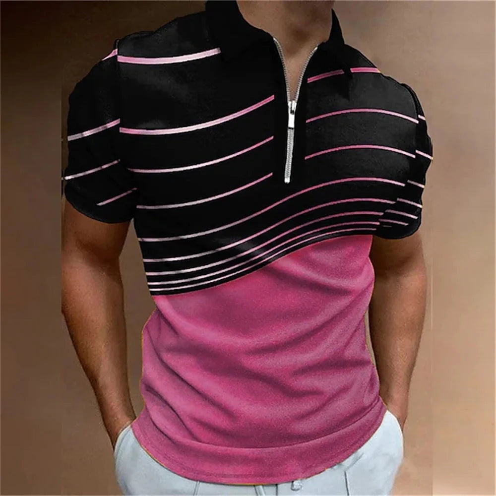 Men's Polo Shirt Golf Geometry Turndown 3d Print Street Short Sleeves Zipper Clothing Fashion Designer Casual Breathable Tops