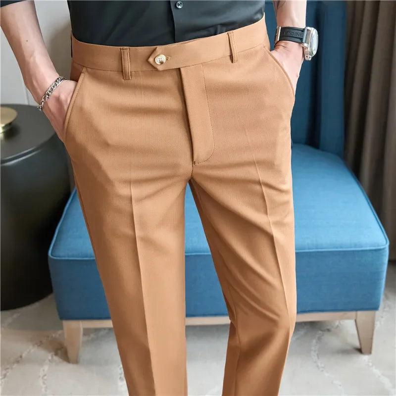 2025 New Autumn Green Premium Dark Stripe Formal Pants for Men,Coffee Slim Small Foot Mens Casual Trousers/Dress Pants Men