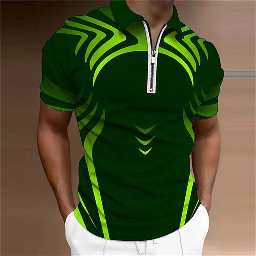Men's Polo Shirt Golf Geometry Turndown 3d Print Street Short Sleeves Zipper Clothing Fashion Designer Casual Breathable Tops