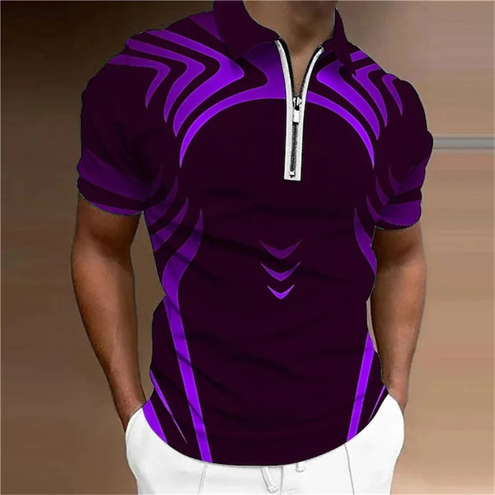 Men's Polo Shirt Golf Geometry Turndown 3d Print Street Short Sleeves Zipper Clothing Fashion Designer Casual Breathable Tops