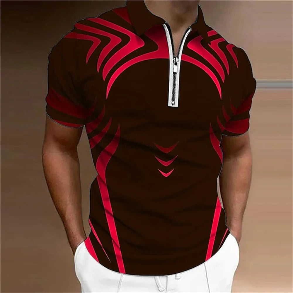 Men's Polo Shirt Golf Geometry Turndown 3d Print Street Short Sleeves Zipper Clothing Fashion Designer Casual Breathable Tops