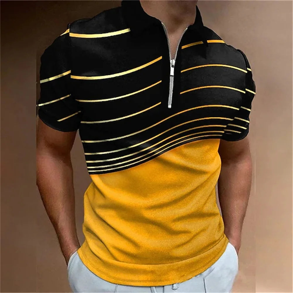 Men's Polo Shirt Golf Geometry Turndown 3d Print Street Short Sleeves Zipper Clothing Fashion Designer Casual Breathable Tops