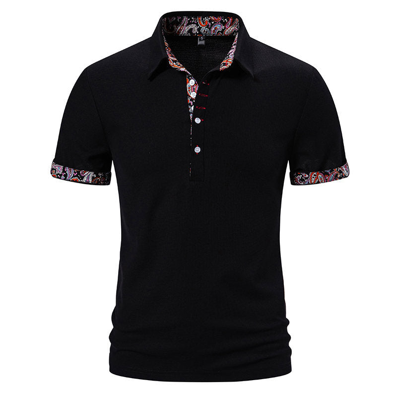 European Size Polo Shirt Men's Color Stitching Turnover Neck Short Sleeve