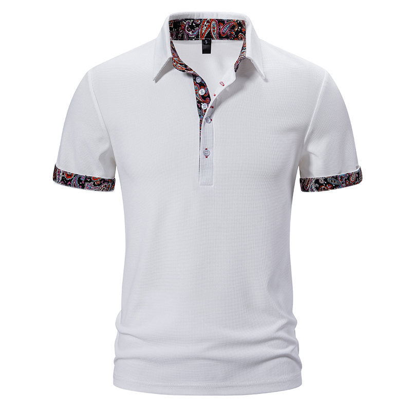 European Size Polo Shirt Men's Color Stitching Turnover Neck Short Sleeve