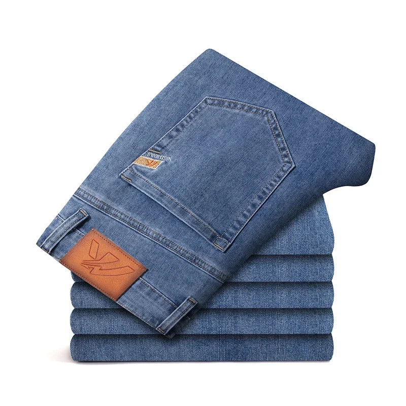 2024 New in Streetwear New Men's Light Gray Thin Slim Fit Jeans  Business Stretch Denim Trousers Male Pants