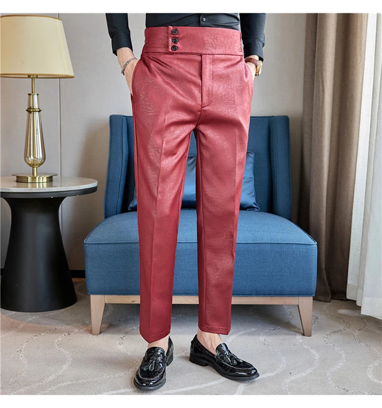 Men's Fashionable and High-end Jacquard Design High Waisted Suit Pants Men's Business Wedding Office Formal Social Pants
