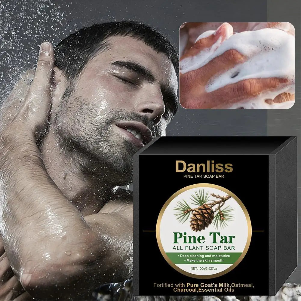 Mens Pine Tar Soap Bar Deep Cleansing Bath Bar Soap with Natural Pine Tar, Smell Fresh Moisturizing Exfoliating Face & Body Wash