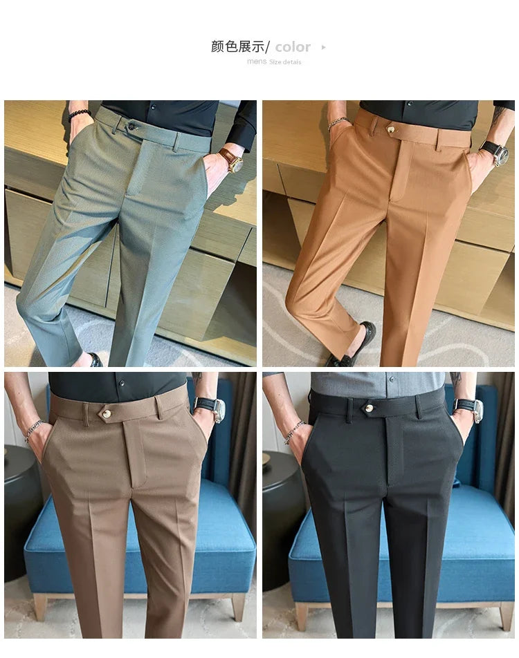 2025  New Autumn Green Premium Dark Stripe Formal Pants for Men,Coffee Slim Small Foot Mens Casual Trousers/Dress Pants Men
