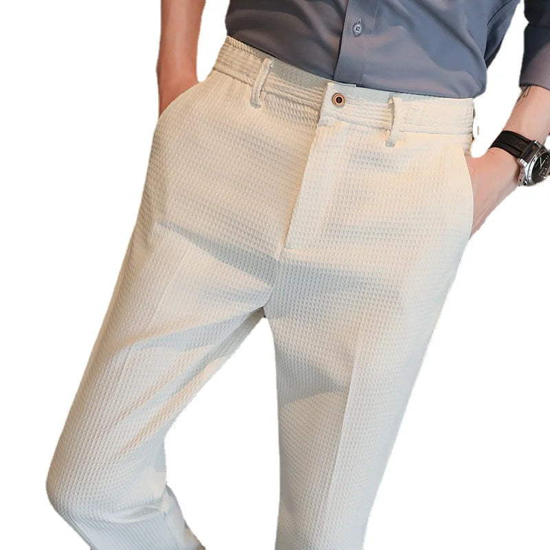 Men's Dark Green Suit Pants, Lightweight Slim Trousers, Young Pantalones Hombre Black White Khaki Brown Pant Asian Sizes