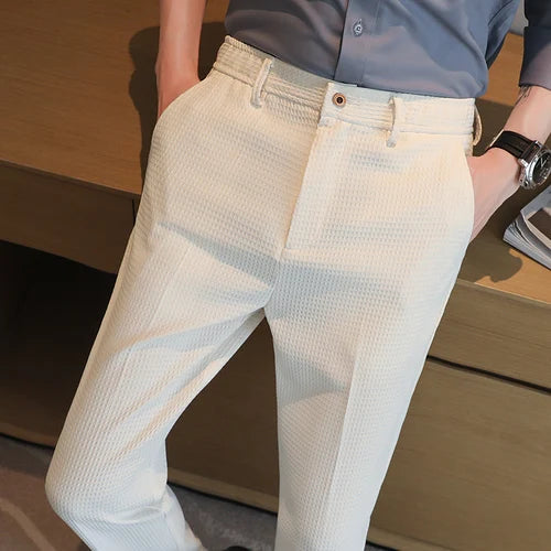 Men's Dark Green Suit Pants, Lightweight Slim Trousers, Young Pantalones Hombre Black White Khaki Brown Pant Asian Sizes