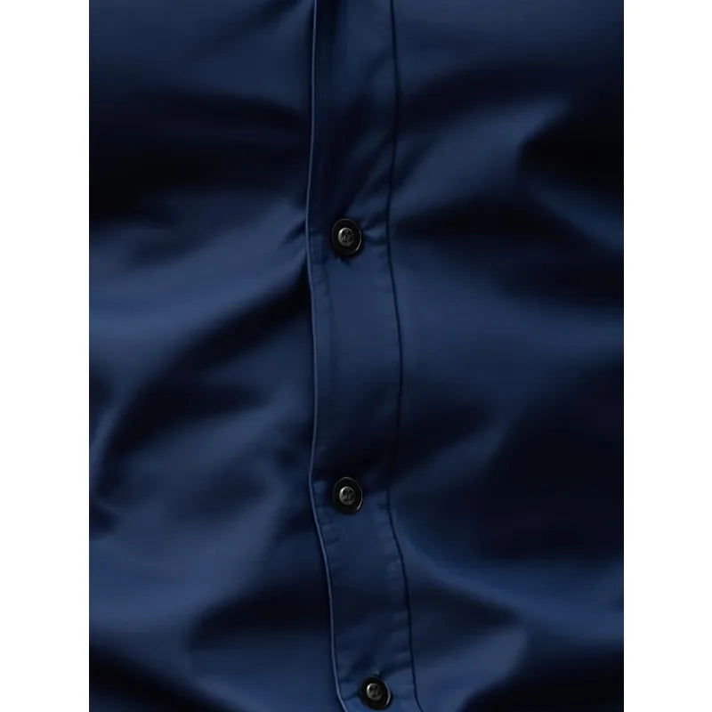 FGKKS New Men Casual Shirt Brand Fashion Solid Color Long Sleeve Elastic Fabric Male Business Dress Shirt