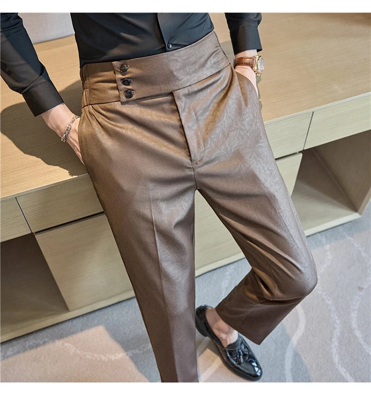 Men's Fashionable and High-end Jacquard Design High Waisted Suit Pants Men's Business Wedding Office Formal Social Pants