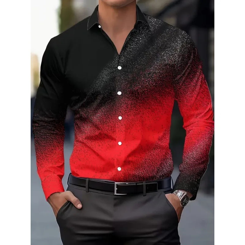Men's Long Sleeve Geometric Line Print Dress Shirt Slim Fit Formal Casual Button Down Business Top Camisa Masculina De Negócios