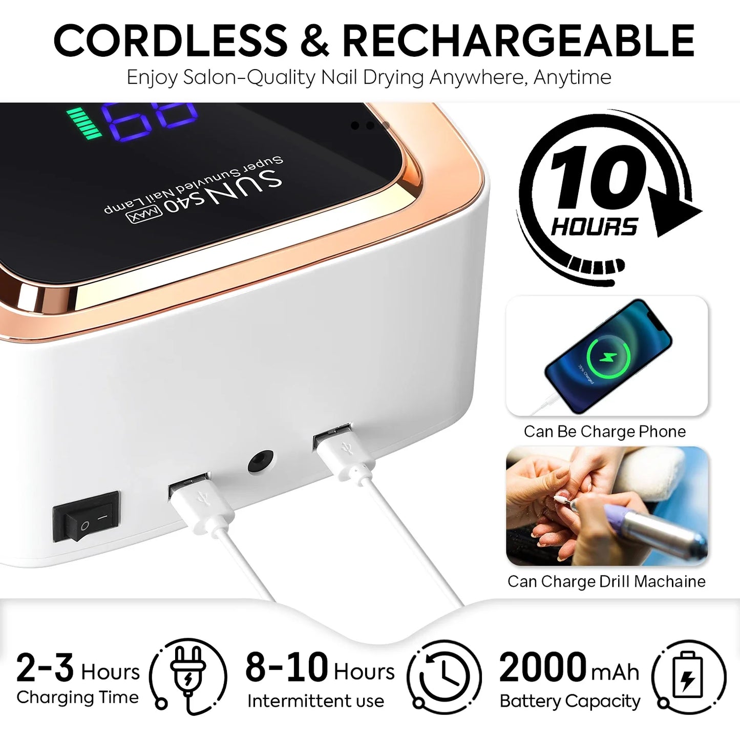 DianaBeauty UV Nail Lamp 57 LEDs Rechargeable Cordless Nail Dryer with 3 Timer Settings and Large Touch Screen UV Lamp for Nails