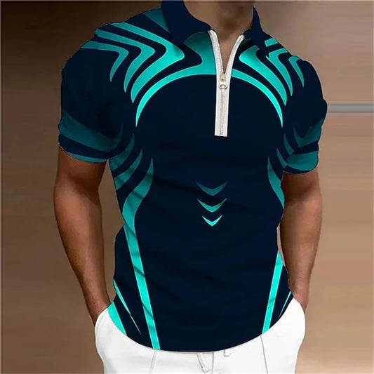 Men's Polo Shirt Golf Geometry Turndown 3d Print Street Short Sleeves Zipper Clothing Fashion Designer Casual Breathable Tops