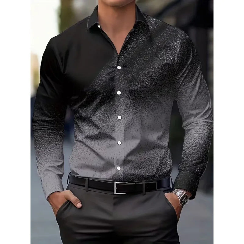 Men's Long Sleeve Geometric Line Print Dress Shirt Slim Fit Formal Casual Button Down Business Top Camisa Masculina De Negócios