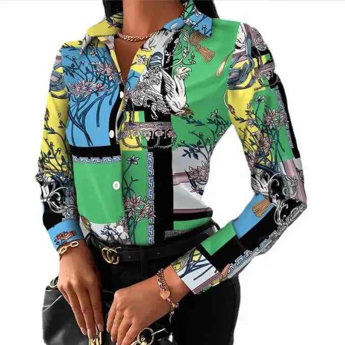 2026 Summer New Women's Long-sleeved Shirt, Single-breasted Printed Shirts Fashion Casual Tops Camisa Female Chemise S-XXL
