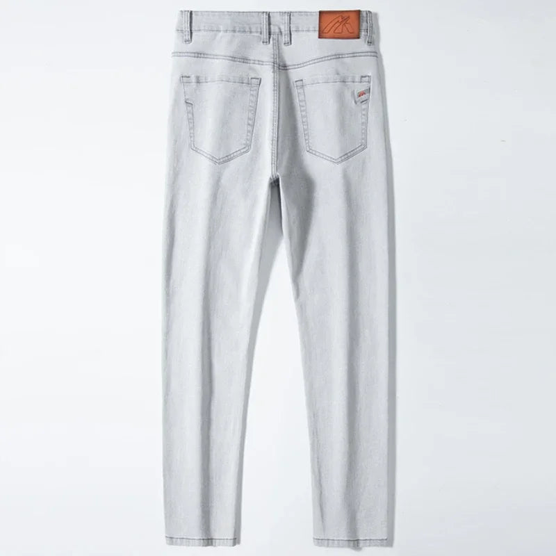 2024 New in Streetwear New Men's Light Gray Thin Slim Fit Jeans  Business Stretch Denim Trousers Male Pants