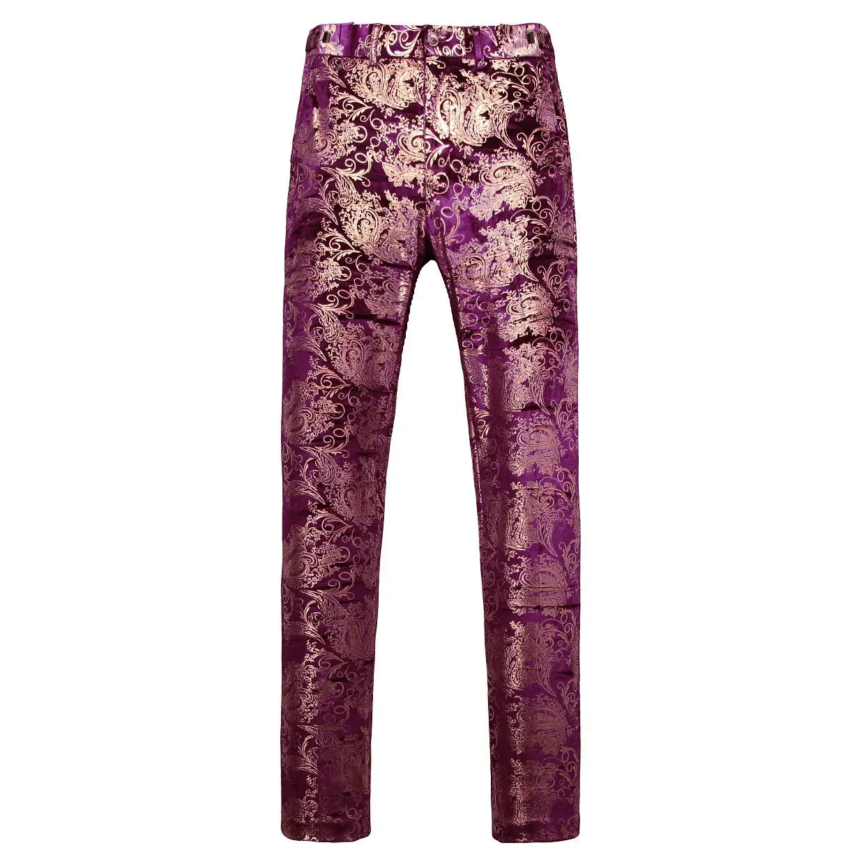 2026 Men's Luxury Gold Stamping Floral Suit Pants Casual Flat Front Expandable Waist Trousers Men's Party Wedding Prom Pantalon