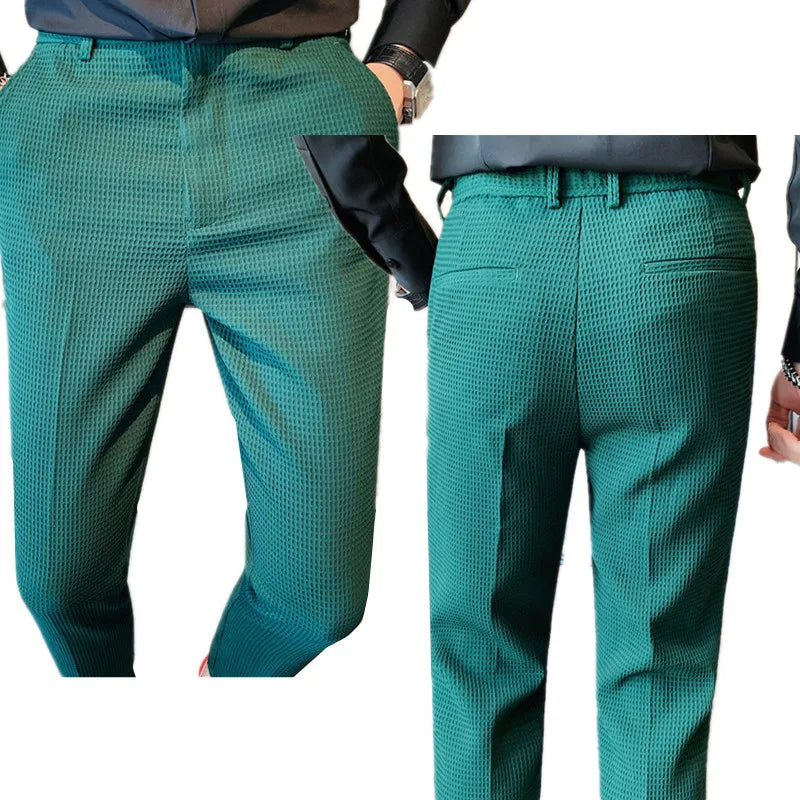 Men's Dark Green Suit Pants, Lightweight Slim Trousers, Young Pantalones Hombre Black White Khaki Brown Pant Asian Sizes