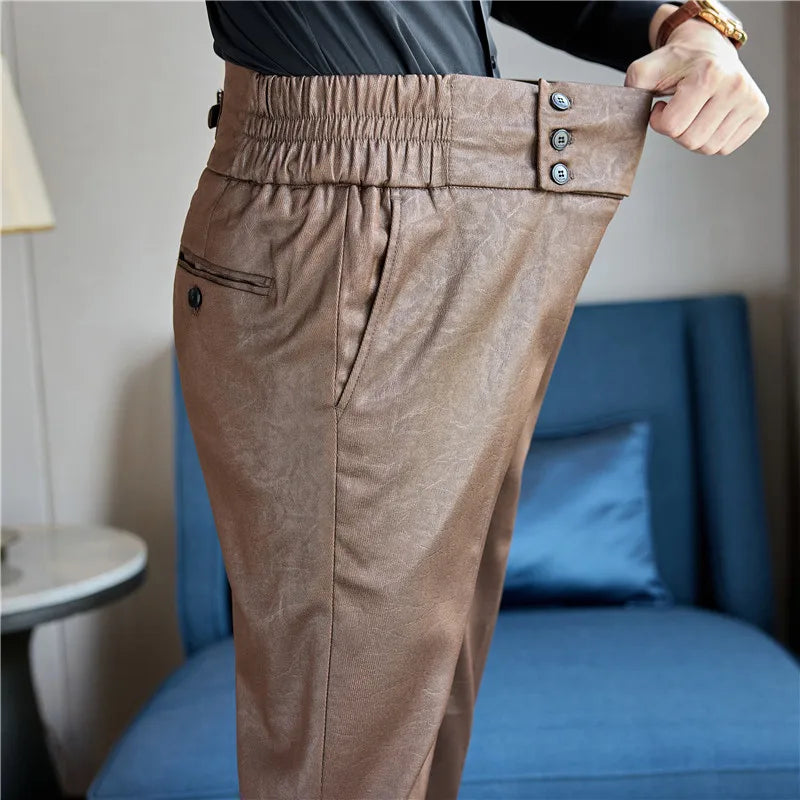 Men's Fashionable and High-end Jacquard Design High Waisted Suit Pants Men's Business Wedding Office Formal Social Pants