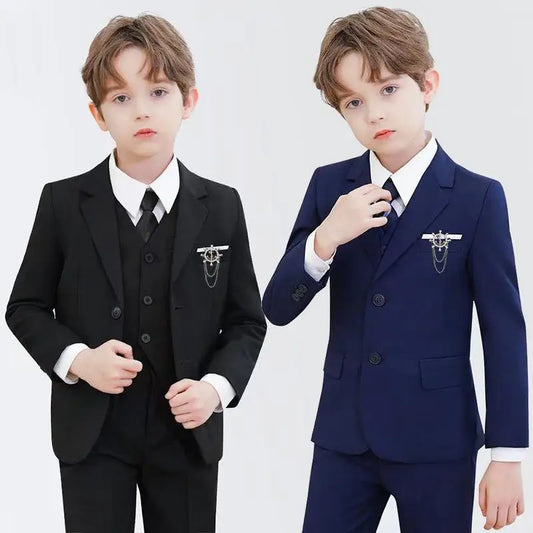 Children Elegant Black Blue Wedding Suit Teenager Kids Photograph Blazer Party Performance Costume Boys Ceremony Tuxedo Dress