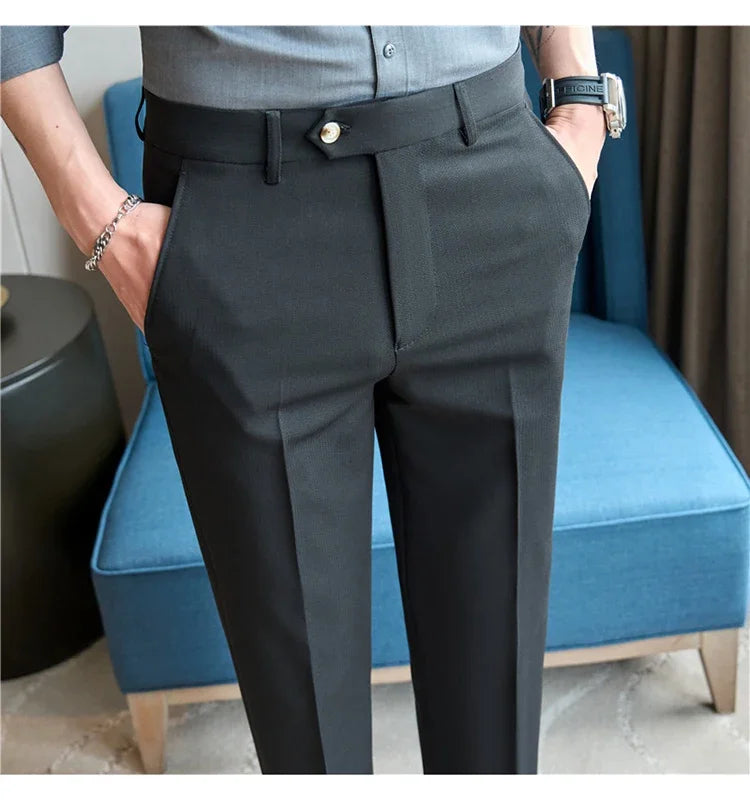 2025  New Autumn Green Premium Dark Stripe Formal Pants for Men,Coffee Slim Small Foot Mens Casual Trousers/Dress Pants Men