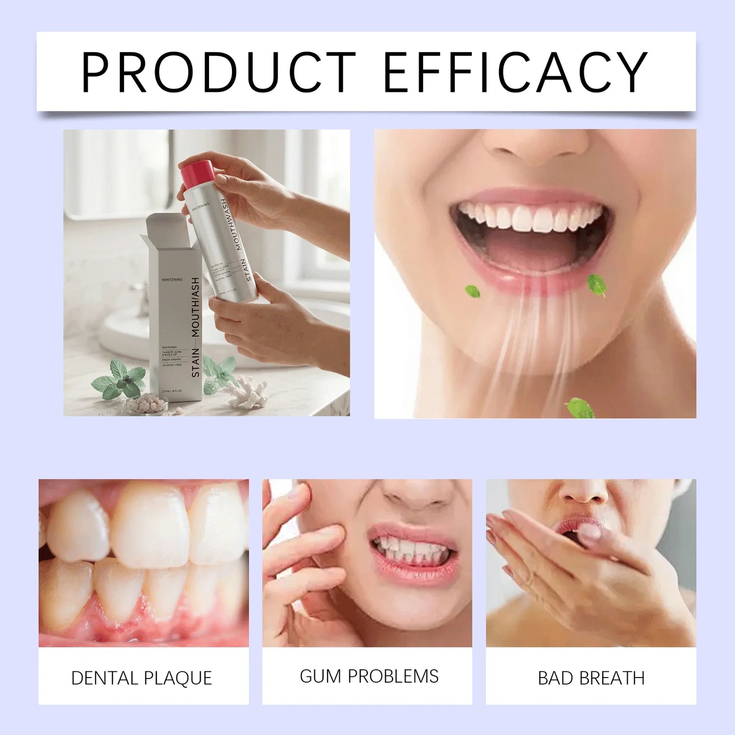 Instantly Fresh Mouthwash Fast Eliminate Oral Odor Clean Mouth Dirt Protect Oral Health Gentle Non-Irritating Menthol Mouthwash