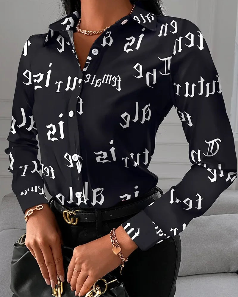 2026 Summer New Women's Long-sleeved Shirt, Single-breasted Printed Shirts Fashion Casual Tops Camisa Female Chemise S-XXL