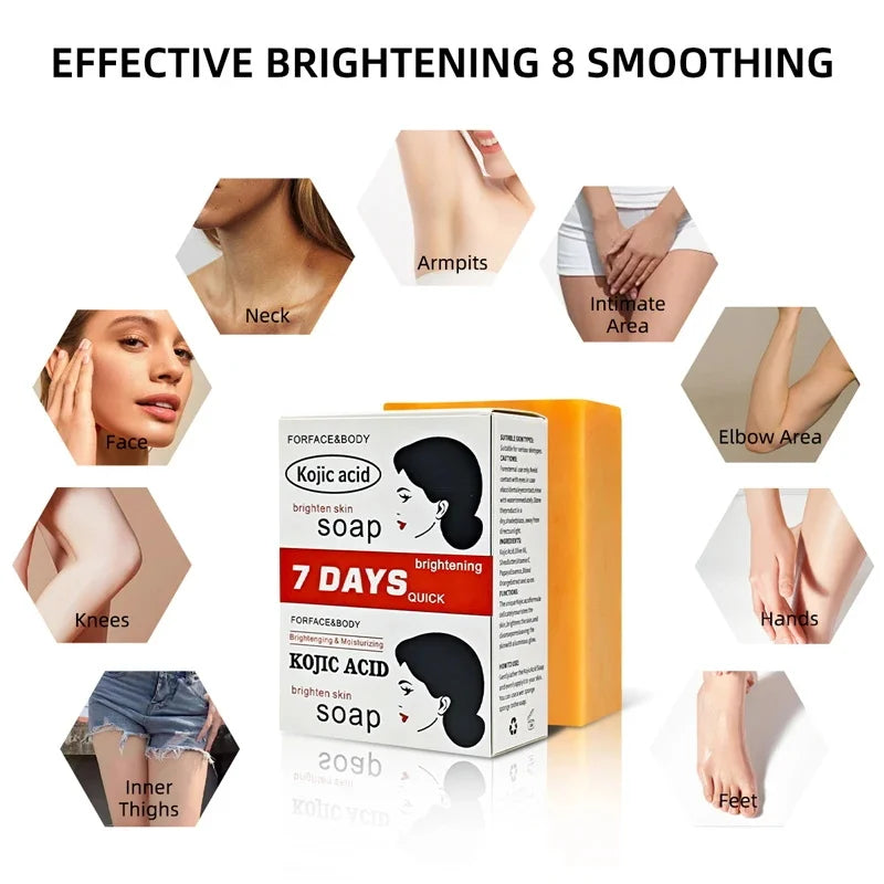 Kojic Acid Body Whitening Soap Deep Skin Bleaching Brighten Body Scrub Knees Intimate Parts Armpits White Nourishing Care Soap
