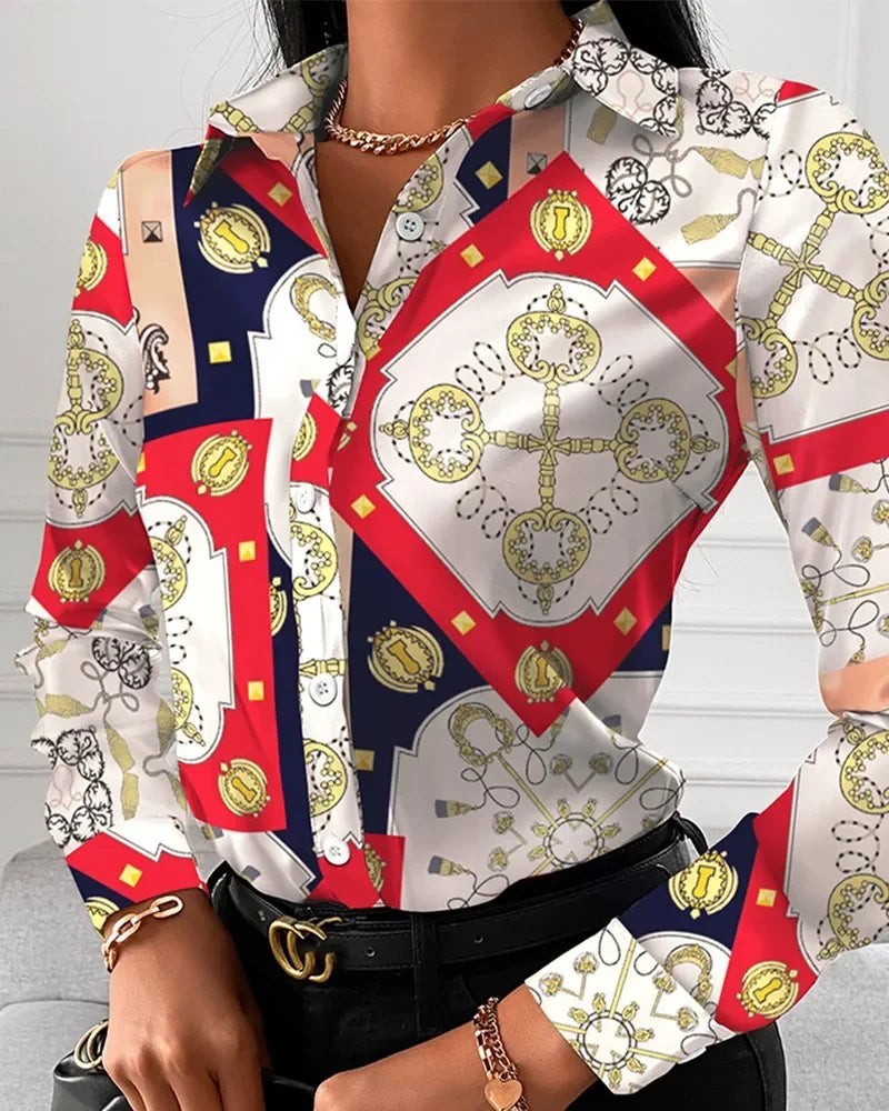 2026 Summer New Women's Long-sleeved Shirt, Single-breasted Printed Shirts Fashion Casual Tops Camisa Female Chemise S-XXL