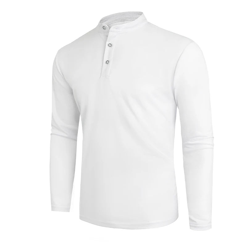2025 Men's Summer Long Sleeve Henry Polo Casual Breathable Comfortable Polo Shirt Solid High Quality Male T-Shirt Dropshipping