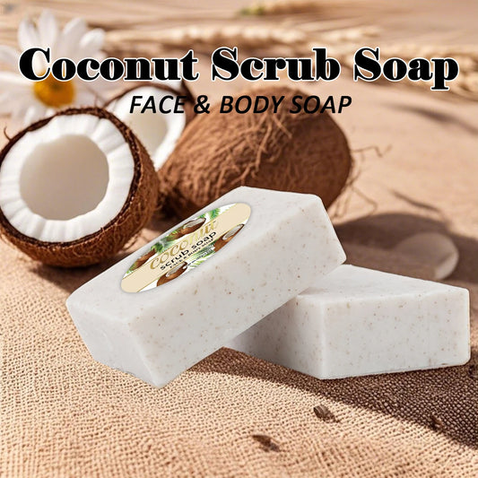 Coconut Scrub Soap Handmade Exfoliating Bath Soap Face & Body Cleanser Long-Lasting Moisturizing Soap Remove Dead Skin