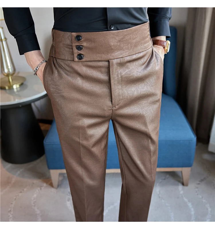 Men's Fashionable and High-end Jacquard Design High Waisted Suit Pants Men's Business Wedding Office Formal Social Pants