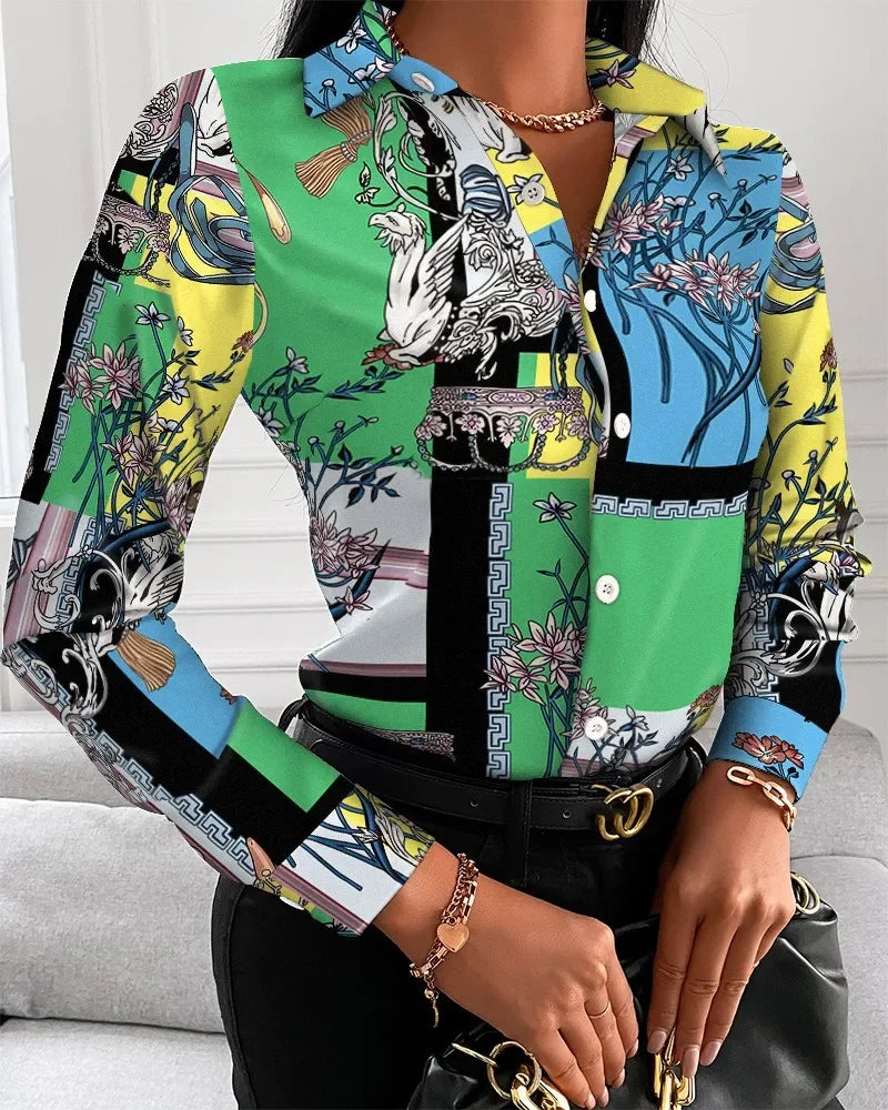 2026 Summer New Women's Long-sleeved Shirt, Single-breasted Printed Shirts Fashion Casual Tops Camisa Female Chemise S-XXL
