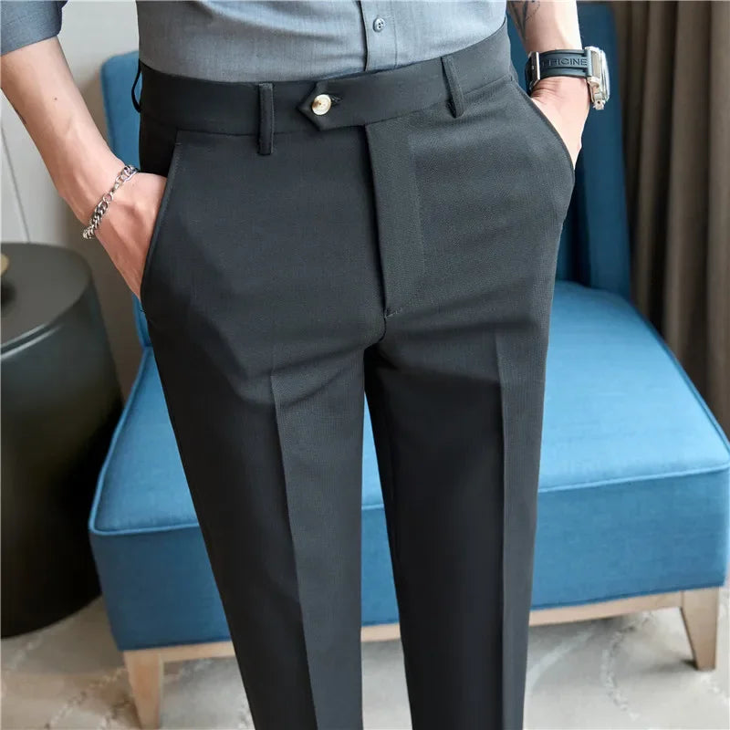 2025  New Autumn Green Premium Dark Stripe Formal Pants for Men,Coffee Slim Small Foot Mens Casual Trousers/Dress Pants Men