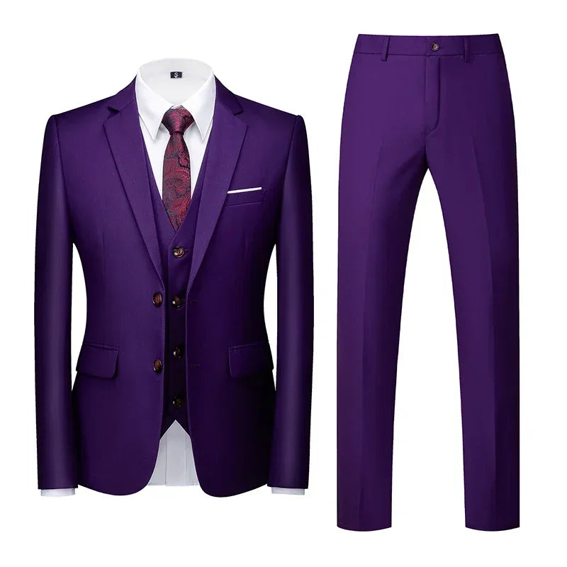 2026 Men's Purple Three Piece Set: Wedding/party/office Slim Fit Suit Jacket, Paired with Vest and Pants.European Sizes XXXS-XXL