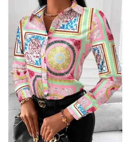 2026 Summer New Women's Long-sleeved Shirt, Single-breasted Printed Shirts Fashion Casual Tops Camisa Female Chemise S-XXL
