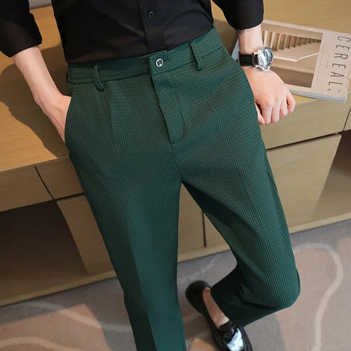 Men's Dark Green Suit Pants, Lightweight Slim Trousers, Young Pantalones Hombre Black White Khaki Brown Pant Asian Sizes