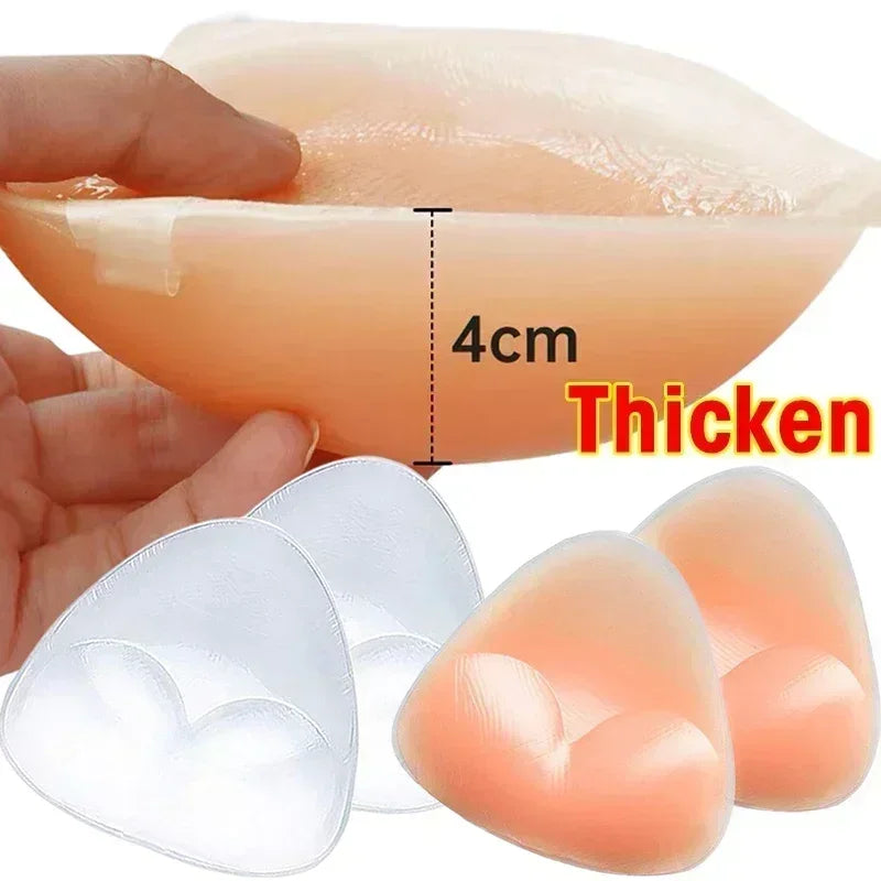 1-2pairs Silicone Bra Inserts Breast Pads Sticky Push-up Women Bra Cup Thicker Nipple Cover Patch Bikini Inserts for Swimsuit
