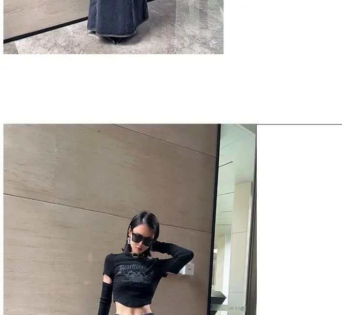 Maxi Skirt Women Casual Mermaid Streatwear High Waist Zipper Denim Skirts Y2k Streetwear Loose Long Mom Jeans Ankle Lenth Summer