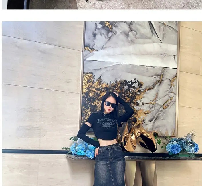 Maxi Skirt Women Casual Mermaid Streatwear High Waist Zipper Denim Skirts Y2k Streetwear Loose Long Mom Jeans Ankle Lenth Summer