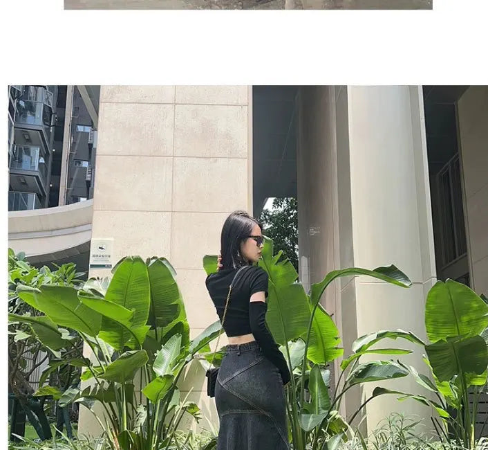Maxi Skirt Women Casual Mermaid Streatwear High Waist Zipper Denim Skirts Y2k Streetwear Loose Long Mom Jeans Ankle Lenth Summer