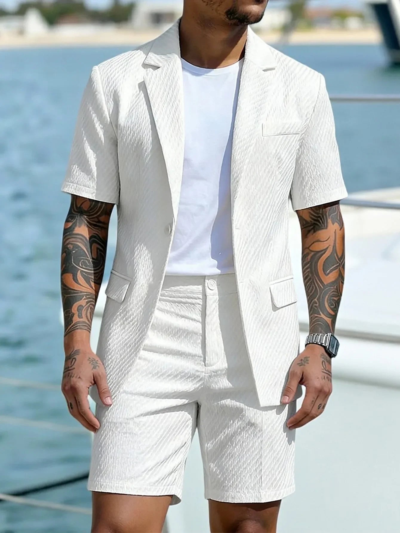 Men Suit Set Summer British Style Solid Color Short Sleeve Male Outfit Slim Breathable Business Wedding Man 2-piece Suit