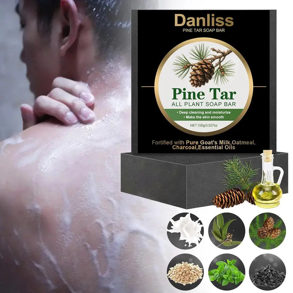 Mens Pine Tar Soap Bar Deep Cleansing Bath Bar Soap with Natural Pine Tar, Smell Fresh Moisturizing Exfoliating Face & Body Wash