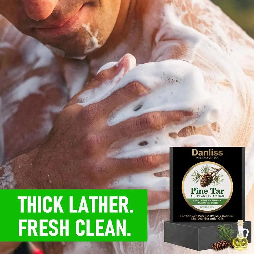 Mens Pine Tar Soap Bar Deep Cleansing Bath Bar Soap with Natural Pine Tar, Smell Fresh Moisturizing Exfoliating Face & Body Wash