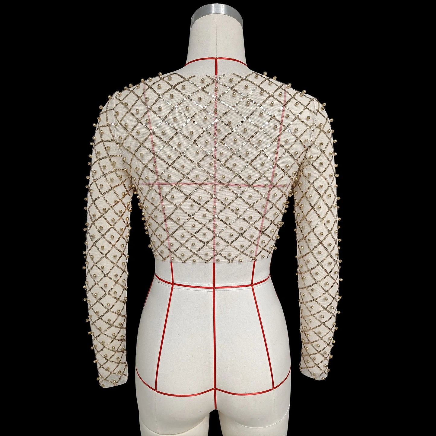 Women's Sexy Mesh Beaded Tops Ladies Fashion Sequins Long Sleeve Top T-Shirt Summer Casual Pullover for Female 2024 New