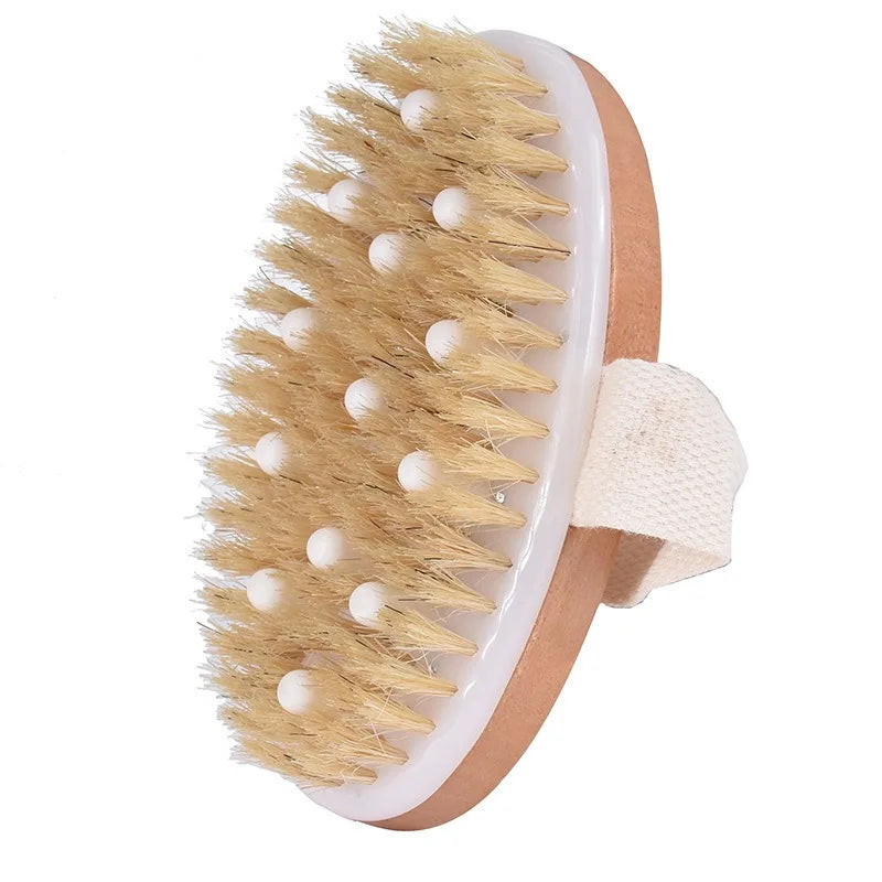 Dry Brushing Body Brush Natural Bristle Exfoliating Brush with Massage Nodes and Improving Skin Health Bathing Tools